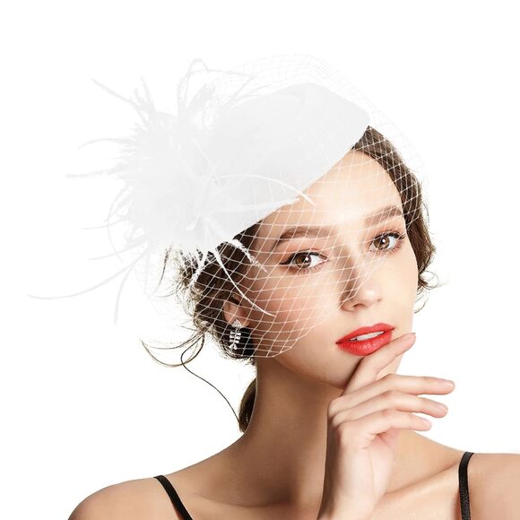 5723 Derby Hats- White Fascinators & Tea Party Hats For Church, Cocktail